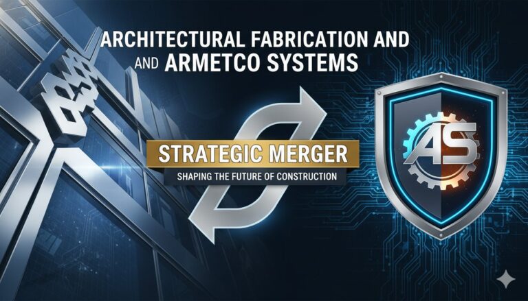Two modern buildings with sleek metal cladding under a clear sky, symbolizing a corporate merger in the architectural sector.