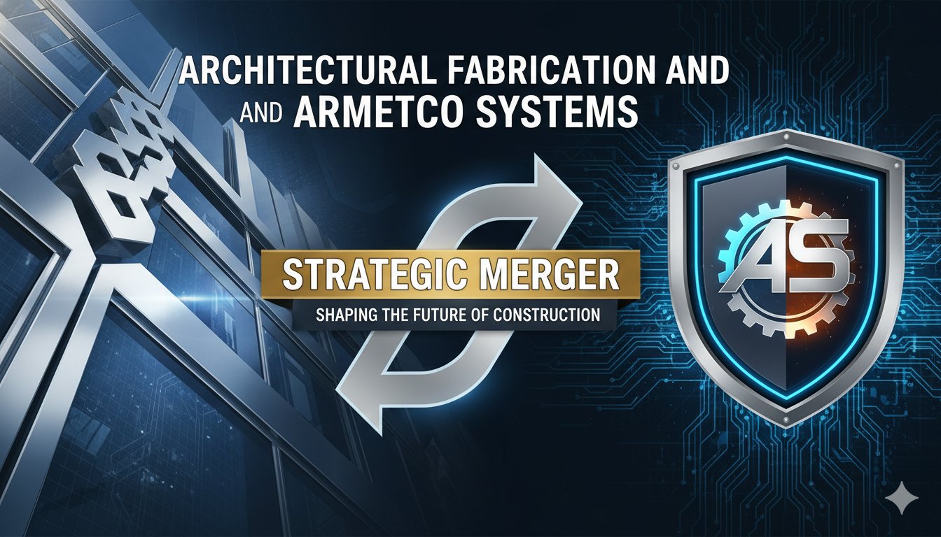 Two modern buildings with sleek metal cladding under a clear sky, symbolizing a corporate merger in the architectural sector.