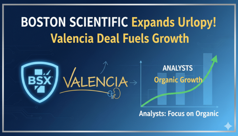 Boston Scientific headquarters building with overlaid medical device illustrations representing urology advancements.