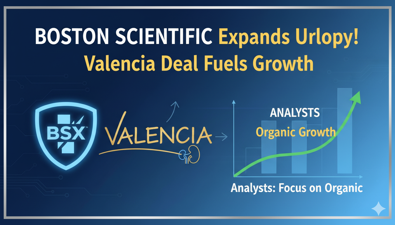 Boston Scientific headquarters building with overlaid medical device illustrations representing urology advancements.