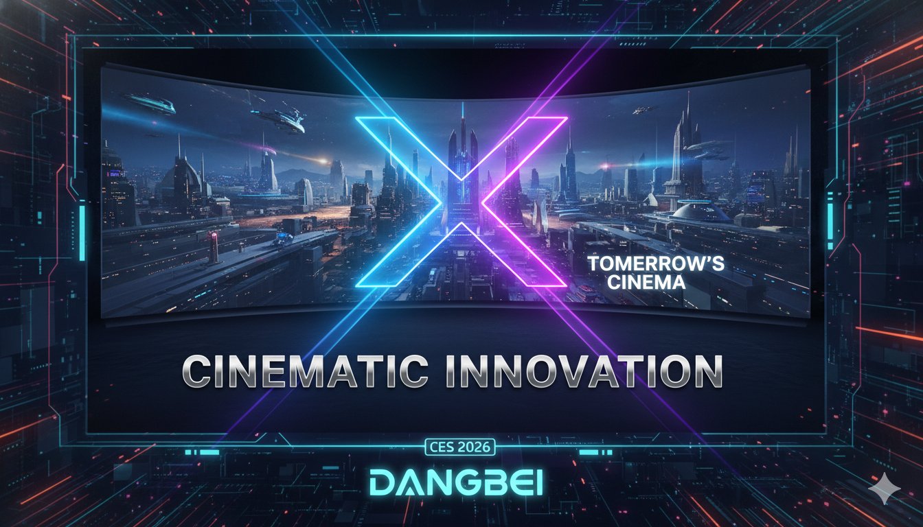 Dangbei projectors on display at CES 2026 booth showcasing advanced laser technology and immersive viewing setups.