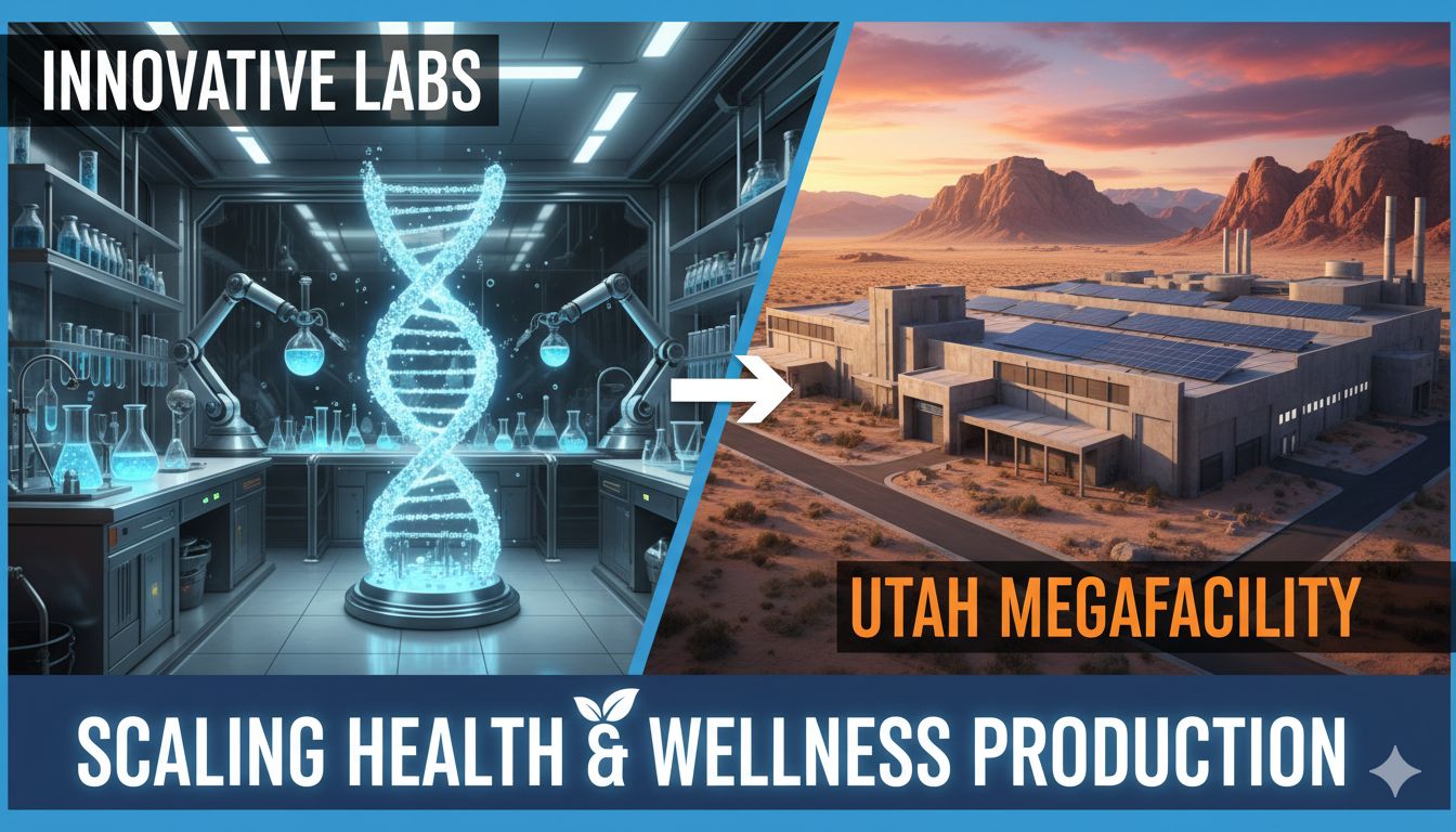 Modern industrial facility exterior with sleek architecture and mountainous backdrop