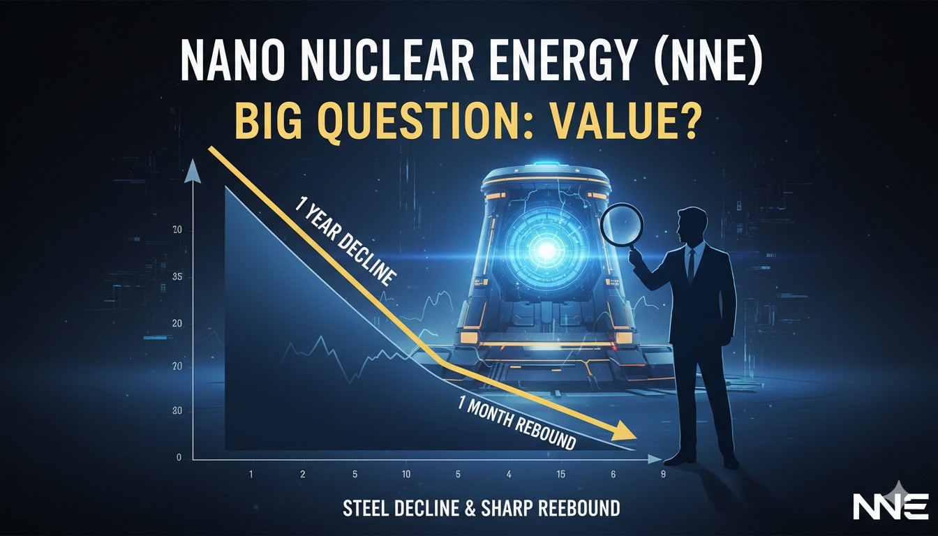 Line chart depicting NANO Nuclear Energy stock price from early 2025 to January 2026, showing a sharp rise, steep decline, and recent upward rebound.