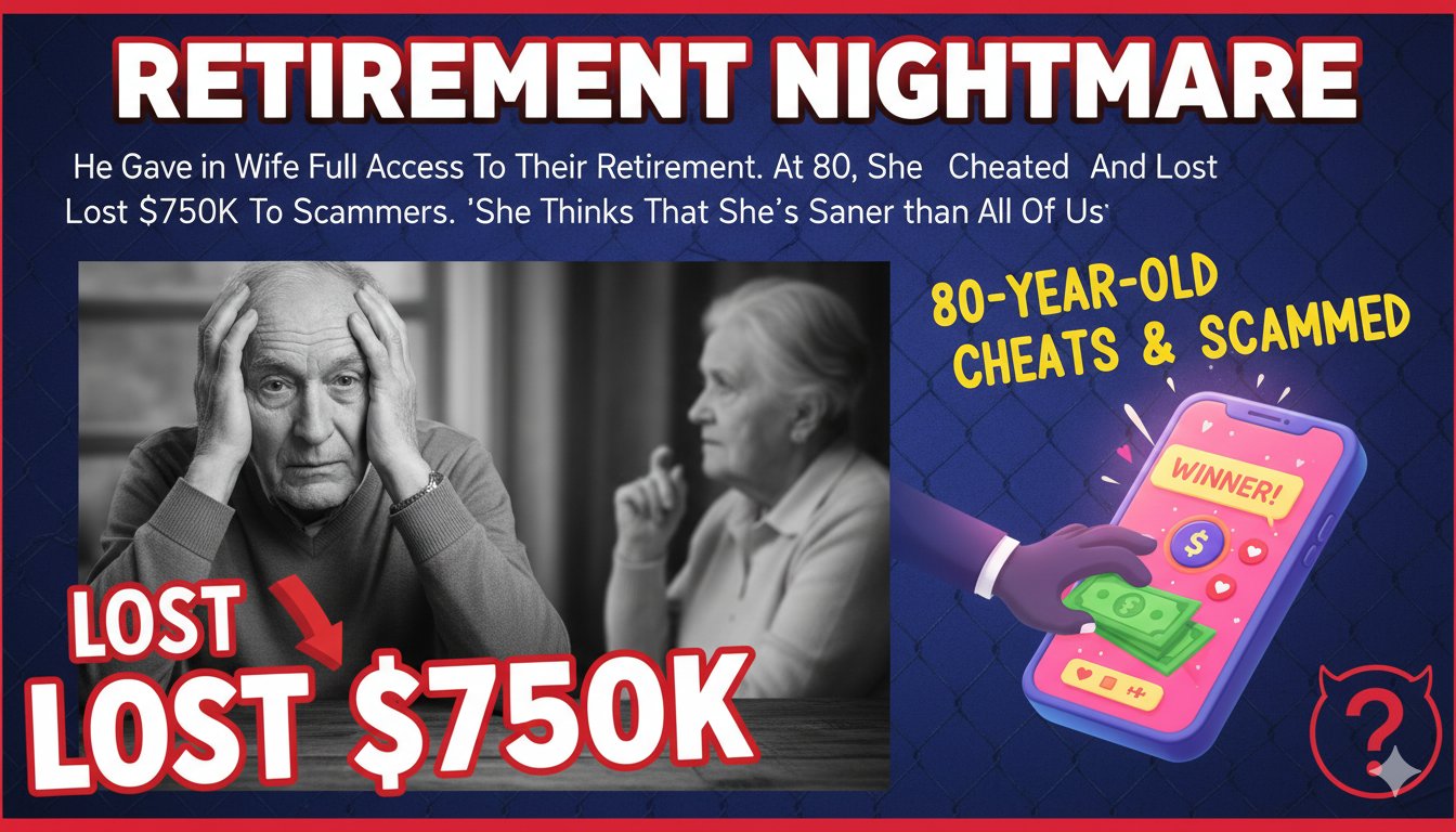 Elderly woman at computer screen with concerned family in background