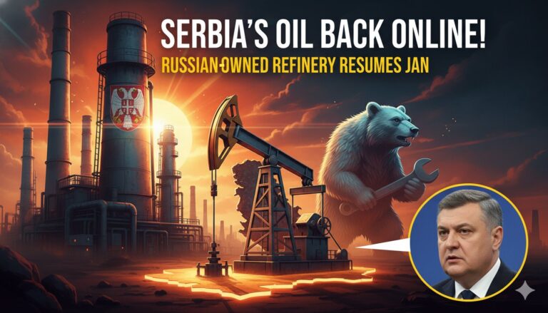 Industrial oil refinery complex with storage tanks and processing facilities in a European landscape