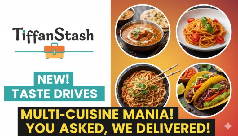 Diverse array of home-style meals in tiffin containers arranged on a table