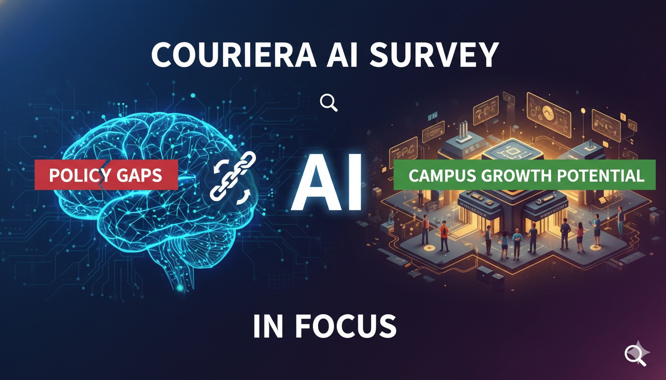Graph showing AI adoption rates versus policy implementation in U.S. higher education from Coursera survey