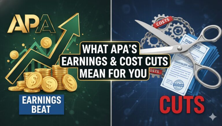 APA Corporation headquarters building with oil rig silhouette in background representing energy sector earnings report