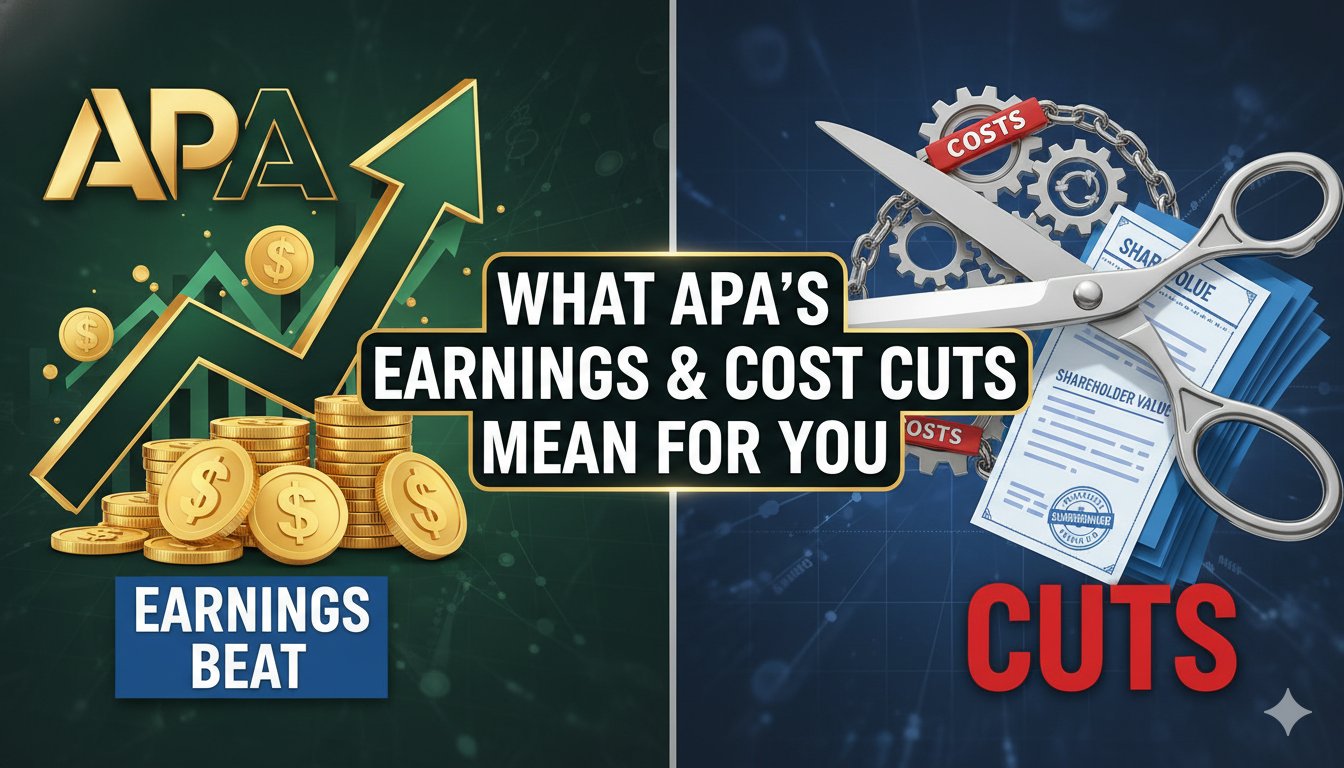 APA Corporation headquarters building with oil rig silhouette in background representing energy sector earnings report