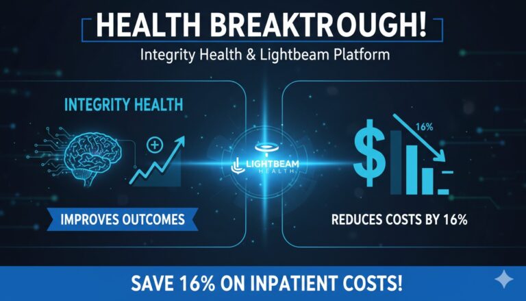 Graph illustrating a 16% reduction in inpatient healthcare costs with upward trending patient outcome metrics