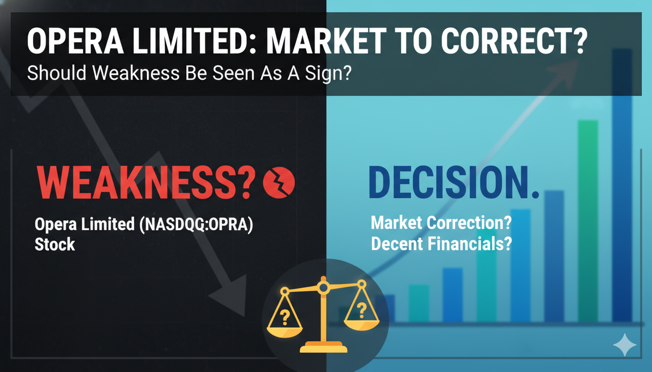 Line chart depicting downward trend in Opera Limited stock price against upward financial growth indicators.