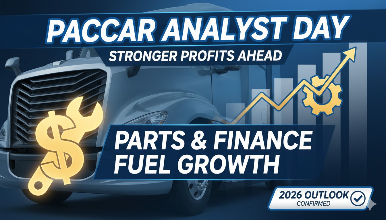 PACCAR Kenworth and Peterbilt heavy-duty trucks in a manufacturing facility, representing the company's premium commercial vehicles and strong market position.