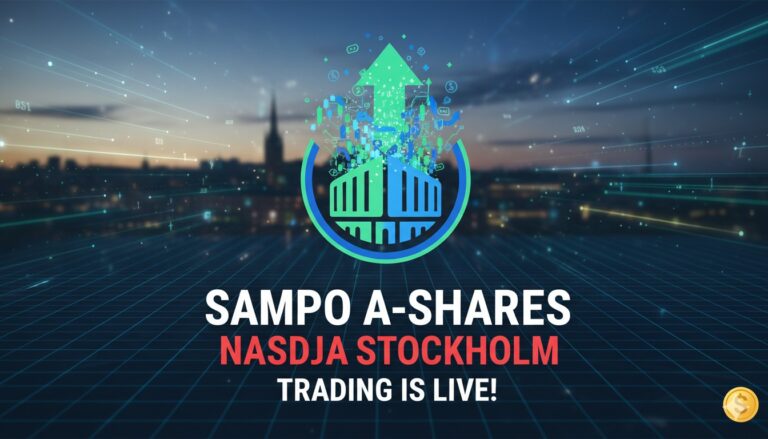 Sampo A shares ticker board on Nasdaq Stockholm exchange floor showing SAMPO SEK trading commencement