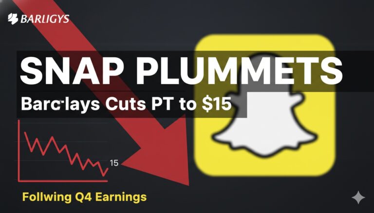 A downward arrow overlay on a stock chart representing Snap Inc.'s price movement after earnings.