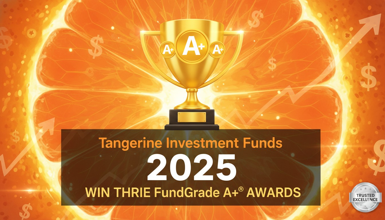 Golden trophy emblem representing fund awards on a financial chart background