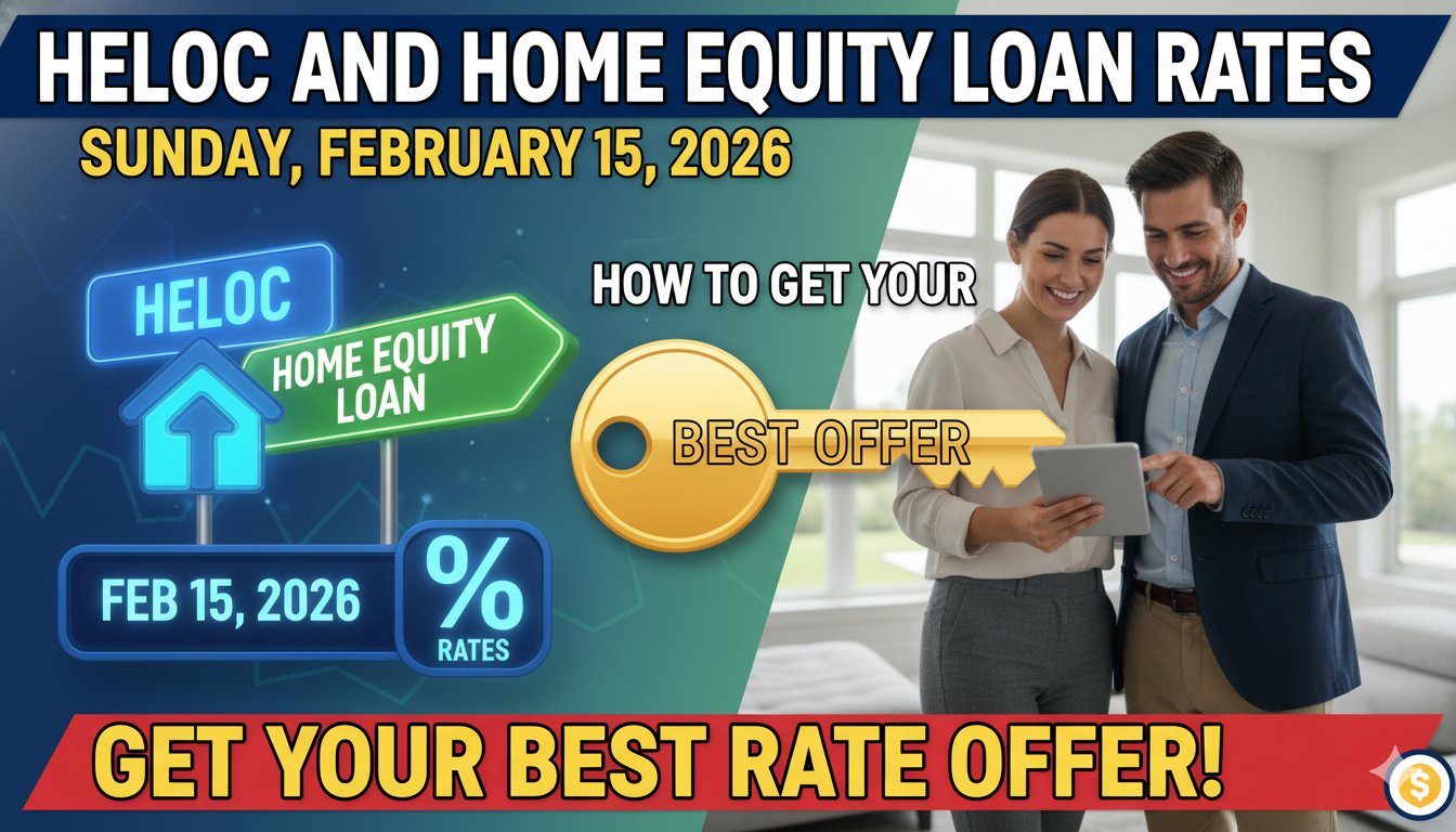 Alt Text for featured image : Graph showing current HELOC and home equity loan interest rates trends in February 2026 with average percentages highlighted