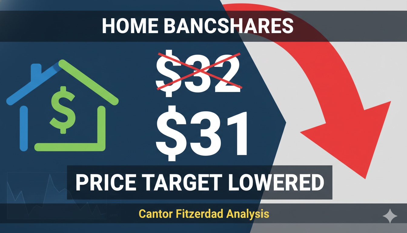 Stock chart and analyst price target adjustment for Home BancShares (HOMB) on NYSE with Cantor Fitzgerald logo