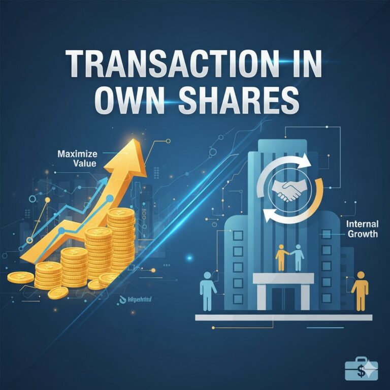 Illustration of a company buying back its own stock shares in a financial market setting, representing corporate share repurchases and buyback programs in 2026.