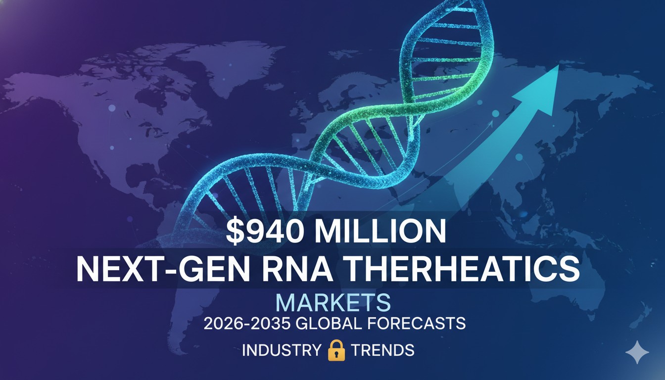 Graph illustrating the projected growth of the next generation RNA therapeutics market from 2026 to 2035, reaching $940 million with 68% CAGR.