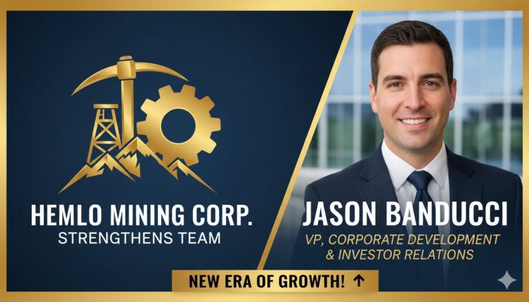 Jason Banducci appointed as Vice President of Corporate Development and Investor Relations at Hemlo Mining Corp., strengthening the executive team for growth in gold production.